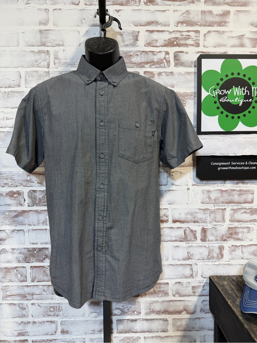 Obey Men's Short-Sleeve Pinstriped Button-Down Shirt in Charcoal